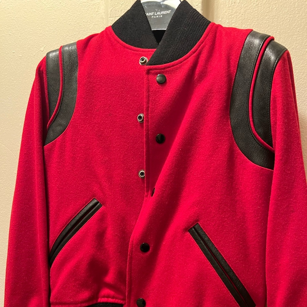 SAINT LAURENT 2017 VIRGIN WOOL BOMBER JACKET RED ( Teddy jacket)